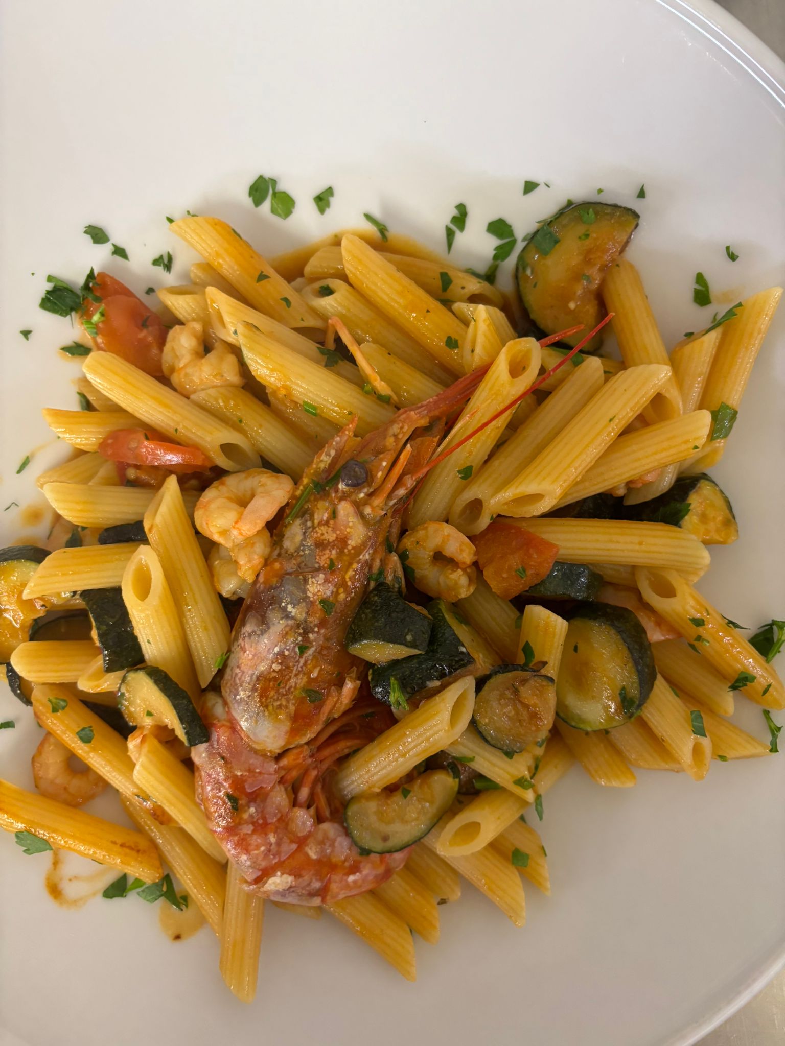 Penne gamberi e zucchine